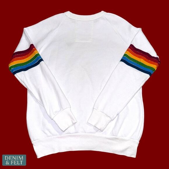 Aviator Nation Rainbow Stitch Sleeve White Crewneck Sweatshirt Small USA Fleece - Picture 9 of 15